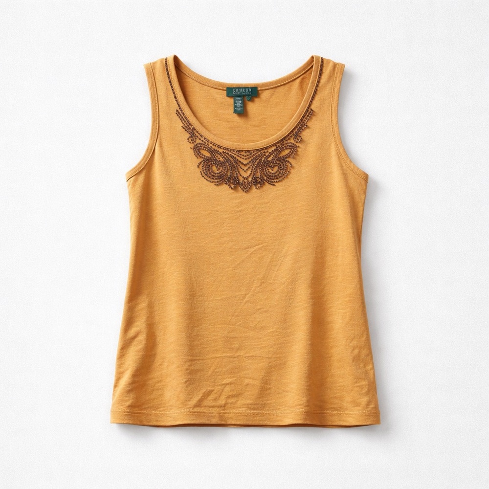 LAUREN Ralph Lauren Womens Sleeveless Beaded Tank Top Size 1X 100% Cotton